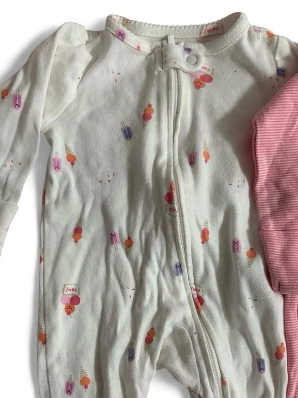 Carter's White Footed One-Piece ice cream and Pink onesie 2 pc set 3 Mo